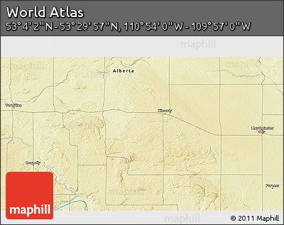 Physical 3D Map of the Area around 53° 17' 0" N, 110° 25' 30" W