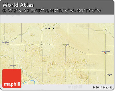 Physical 3D Map of the Area around 53° 17' 0" N, 110° 25' 30" W