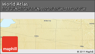 Physical Panoramic Map of the Area around 53° 17' 0" N, 112° 7' 30" W