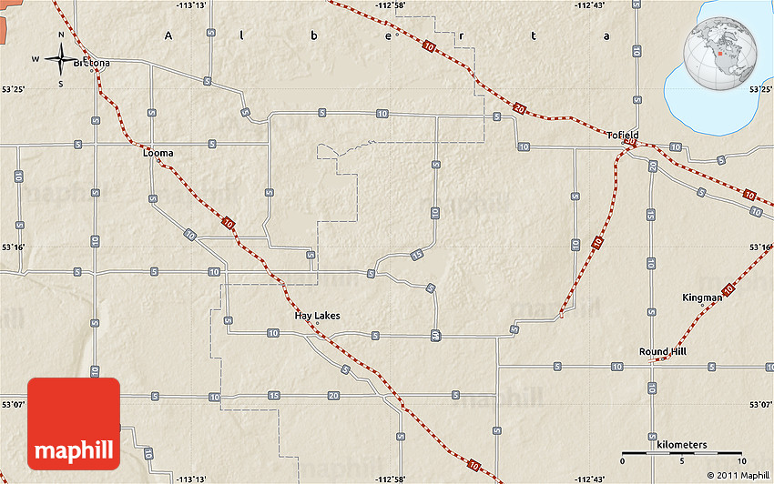 Shaded Relief Map of Tofield