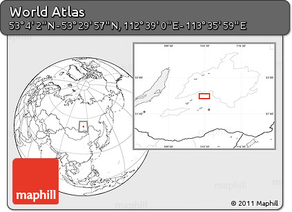 Blank Location Map of the Area around 53° 17' 0" N, 113° 7' 30" E
