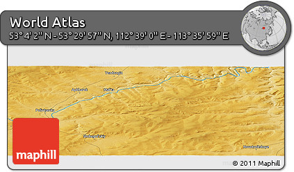Physical Panoramic Map of the Area around 53° 17' 0" N, 113° 7' 30" E