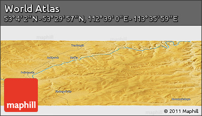 Physical Panoramic Map of the Area around 53° 17' 0" N, 113° 7' 30" E