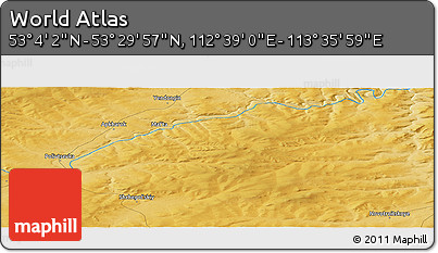 Physical Panoramic Map of the Area around 53° 17' 0" N, 113° 7' 30" E