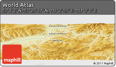 Physical Panoramic Map of the Area around 53° 17' 0" N, 116° 31' 30" E