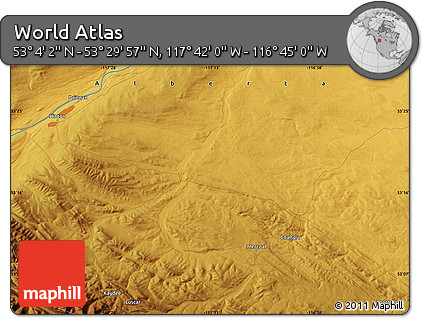 Physical Map of the Area around 53° 17' 0" N, 117° 13' 29" W