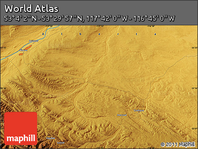Physical Map of the Area around 53° 17' 0" N, 117° 13' 29" W