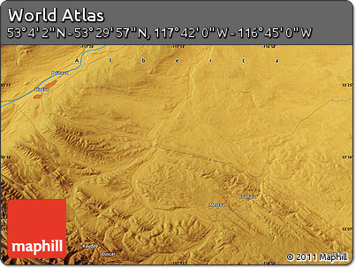 Physical Map of the Area around 53° 17' 0" N, 117° 13' 29" W