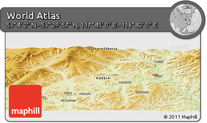 Physical Panoramic Map of the Area around 53° 17' 0" N, 118° 13' 29" E