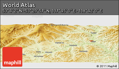 Physical Panoramic Map of the Area around 53° 17' 0" N, 118° 13' 29" E