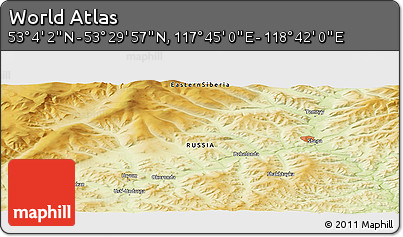 Physical Panoramic Map of the Area around 53° 17' 0" N, 118° 13' 29" E