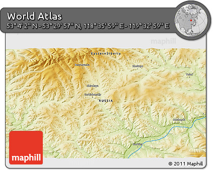 Physical 3D Map of the Area around 53° 17' 0" N, 119° 4' 29" E