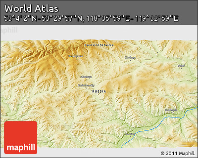 Physical 3D Map of the Area around 53° 17' 0" N, 119° 4' 29" E