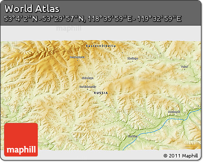 Physical 3D Map of the Area around 53° 17' 0" N, 119° 4' 29" E