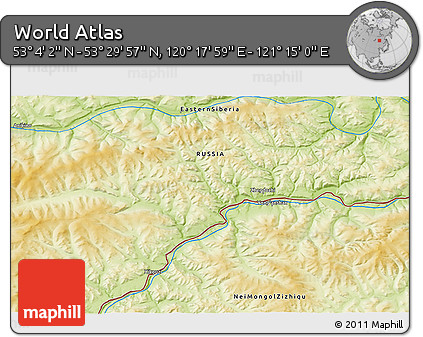 Physical 3D Map of the Area around 53° 17' 0" N, 120° 46' 30" E