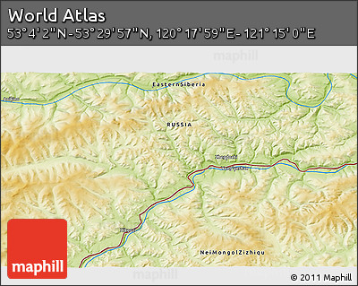 Physical 3D Map of the Area around 53° 17' 0" N, 120° 46' 30" E