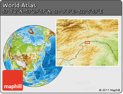 Physical Location Map of the Area around 53° 17' 0" N, 121° 37' 30" E