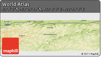 Physical Panoramic Map of the Area around 53° 17' 0" N, 122° 28' 29" E