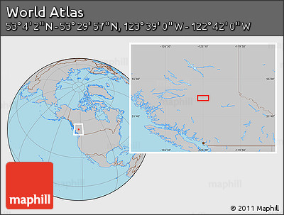 Gray Location Map of the Area around 53° 17' 0" N, 123° 10' 30" W