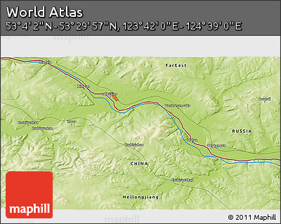 Physical 3D Map of the Area around 53° 17' 0" N, 124° 10' 30" E