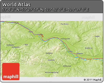 Physical 3D Map of the Area around 53° 17' 0" N, 124° 10' 30" E