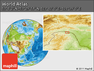 Physical Location Map of the Area around 53° 17' 0" N, 124° 10' 30" E