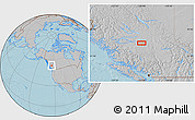 Gray Location Map of the area around 53° 17' 0" N, 124° 1' 30" W, hill shading