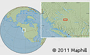 Savanna Style Location Map of the area around 53° 17' 0" N, 124° 1' 30" W, hill shading