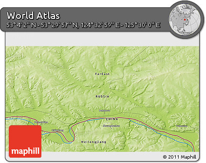 Physical 3D Map of the Area around 53° 17' 0" N, 125° 1' 30" E