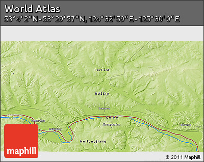 Physical 3D Map of the Area around 53° 17' 0" N, 125° 1' 30" E