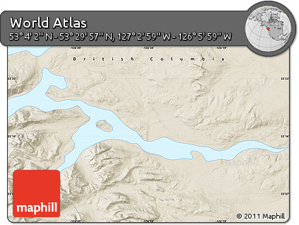 Shaded Relief Map of the Area around 53° 17' 0" N, 126° 34' 29" W