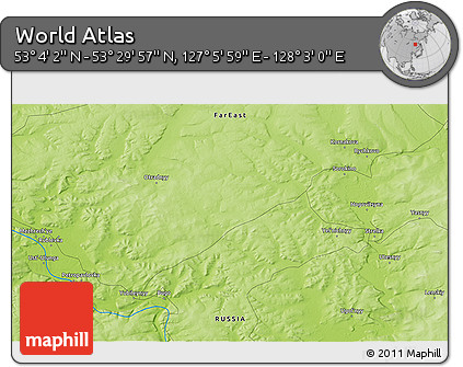 Physical 3D Map of the Area around 53° 17' 0" N, 127° 34' 30" E