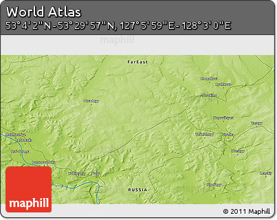 Physical 3D Map of the Area around 53° 17' 0" N, 127° 34' 30" E