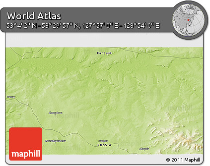 Physical 3D Map of the Area around 53° 17' 0" N, 128° 25' 30" E
