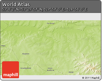 Physical 3D Map of the Area around 53° 17' 0" N, 128° 25' 30" E