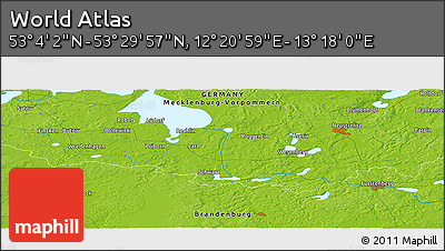 Physical Panoramic Map of the Area around 53° 17' 0" N, 12° 49' 29" E