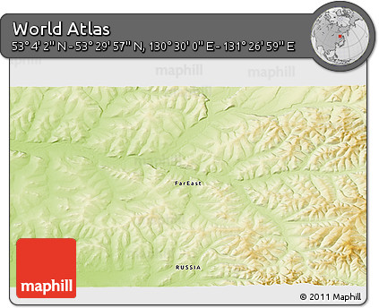 Physical 3D Map of the Area around 53° 17' 0" N, 130° 58' 29" E