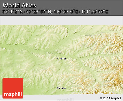 Physical 3D Map of the Area around 53° 17' 0" N, 130° 58' 29" E