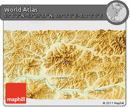 Physical 3D Map of the Area around 53° 17' 0" N, 133° 31' 30" E