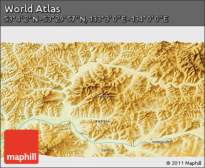 Physical 3D Map of the Area around 53° 17' 0" N, 133° 31' 30" E