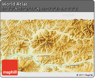 Physical 3D Map of the Area around 53° 17' 0" N, 133° 31' 30" E