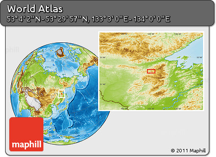 Physical Location Map of the Area around 53° 17' 0" N, 133° 31' 30" E