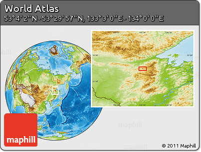Physical Location Map of the Area around 53° 17' 0" N, 133° 31' 30" E
