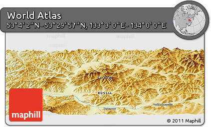 Physical Panoramic Map of the Area around 53° 17' 0" N, 133° 31' 30" E