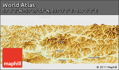 Physical Panoramic Map of the Area around 53° 17' 0" N, 133° 31' 30" E