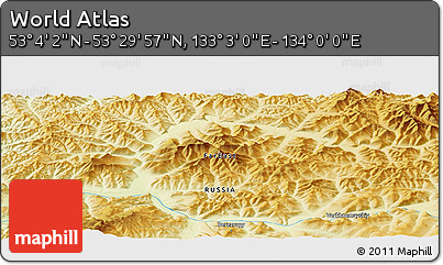 Physical Panoramic Map of the Area around 53° 17' 0" N, 133° 31' 30" E