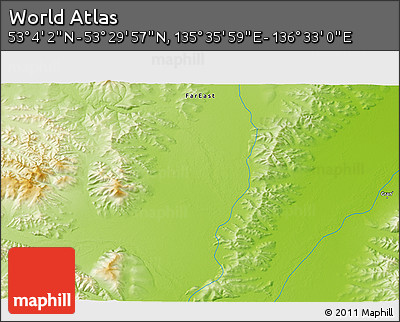 Physical 3D Map of the Area around 53° 17' 0" N, 136° 4' 29" E