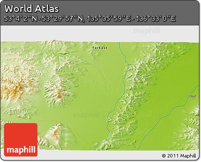 Physical 3D Map of the Area around 53° 17' 0" N, 136° 4' 29" E