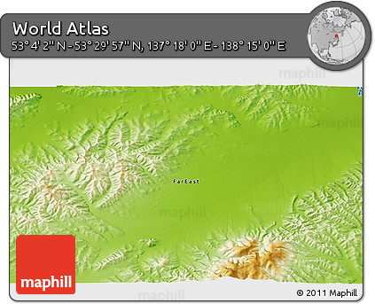Physical 3D Map of the Area around 53° 17' 0" N, 137° 46' 30" E