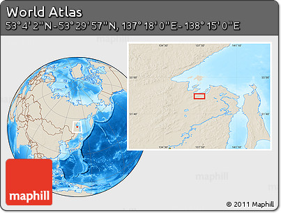 Shaded Relief Location Map of the Area around 53° 17' 0" N, 137° 46' 30" E